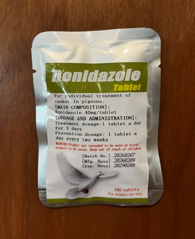 Ronidazole tablets for treating Canker or Frounce in pigeons, raptors and other small birds