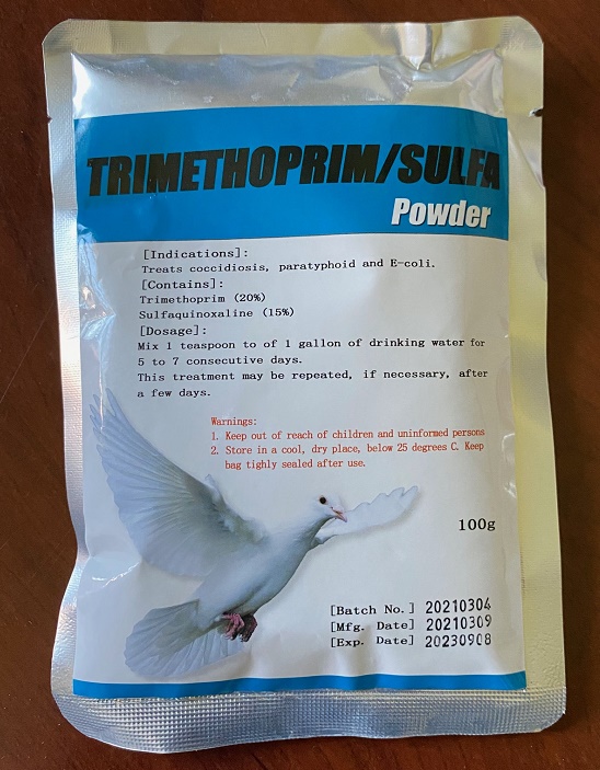 Trimethoprim/Sulfa powder. (100 grams) For treatment of Paratyphoid, E-Coli, Coccidiosis.